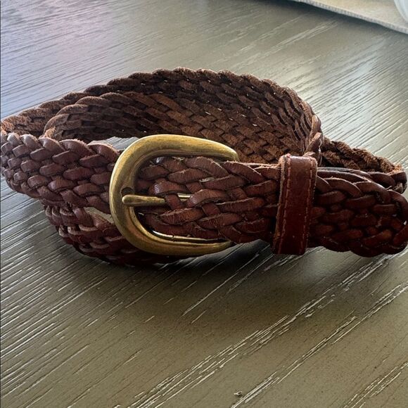 Fossil Braided Brown Leather Belt with Solid Brass Antiqued Gold Buckle Size S - Picture 10 of 12